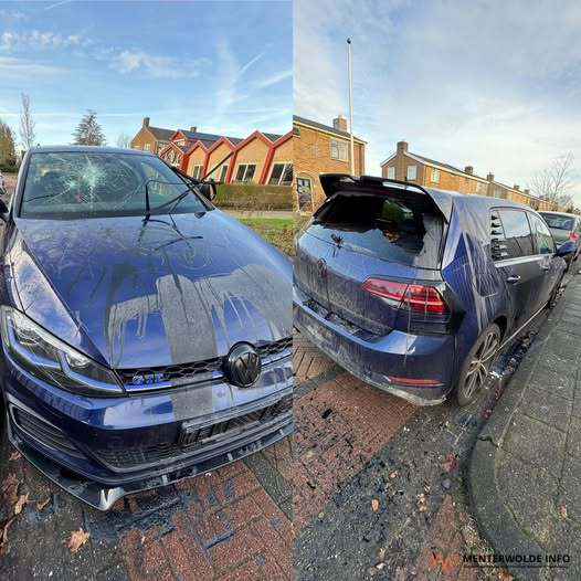 Auto vernield en steen door ruit gegooid aan Lijnbaan in Leek